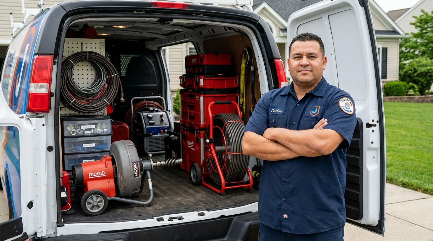 Professional drain cleaning equipment and Johns Plumbing LLC plumber in Tama
