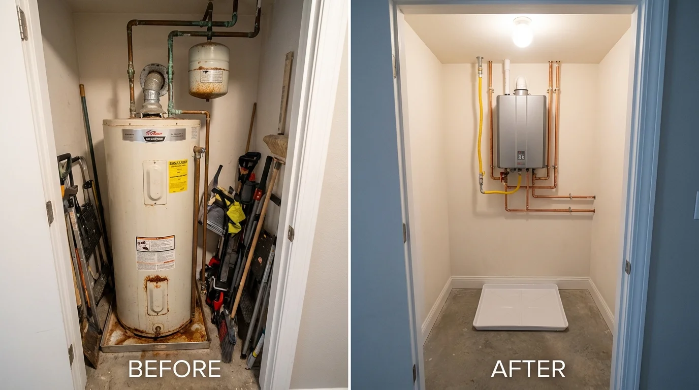 Tank water heater versus wall-mounted tankless unit comparison for Tama, IA homeowners